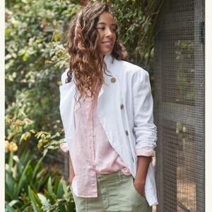 Frank & Eileen Belfast Linen Double Breasted White Size Medium Jacket Peacoat